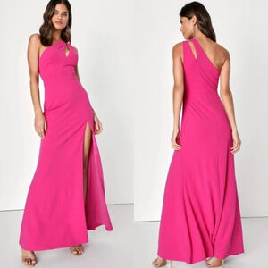 Lulu's Enchanted Energy Magenta One-Shoulder Maxi Dress S Wedding Party Guest